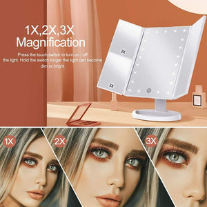 Trifold Vanity Makeup Mirror with Lights