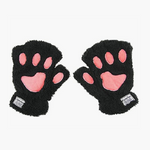Women's warm half finger plush gloves cute bear cat dog paw gloves
