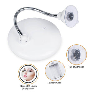 10X Magnifying Makeup Mirror Flexible Gooseneck LED Lighted Power Locking Suction Cup Bright Diffused Light 360 Degree Swivel