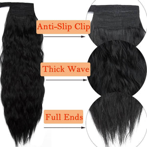 22 Inch Long Curly Wavy Natural Hair Ponytail Extension Clip in Drawstring Hairpiece