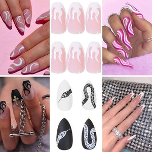 24 Pieces Glossy Press on False Nails Medium Fake Nails Glue for Women and Girls