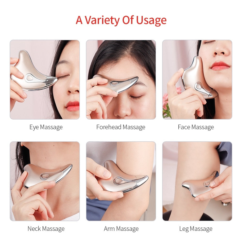 Scraping Facial Guasha Massager Microcurrent Skin Rejuvenation Face Lifting Slimming